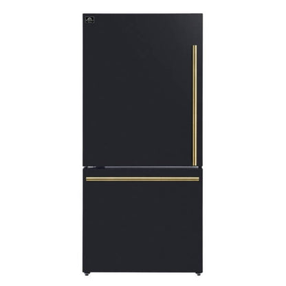 Forno 31.1" bottom mount refrigerator in Black color, left swing open, with ice maker FFFFD1786-31BLK