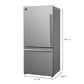 FORNO 31.1" bottom mount refrigerator all white internal, stainless steel, left swing open, with ice maker FFFFD1786-31S