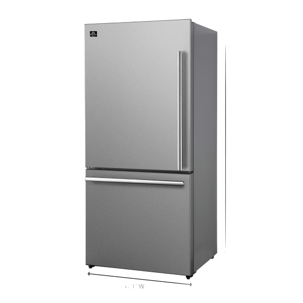 FORNO 31.1" bottom mount refrigerator all white internal, stainless steel, left swing open, with ice maker FFFFD1786-31S