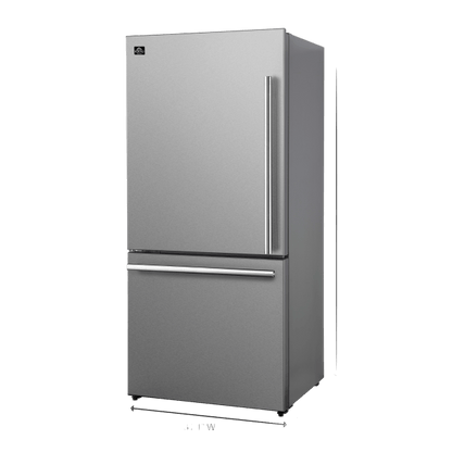 FORNO 31.1" bottom mount refrigerator all white internal, stainless steel, left swing open, with ice maker FFFFD1786-31S