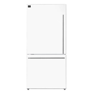 Forno 31.1" bottom mount refrigerator, White color, left swing open, with ice maker FFFFD1786-31WHT