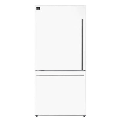 Forno 31.1" bottom mount refrigerator, White color, left swing open, with ice maker FFFFD1786-31WHT