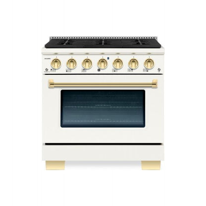 Hallman Bold Series 30" Dual Fuel Freestanding Range in Antique White with Brass Trim SKU HBRDF30BSAW