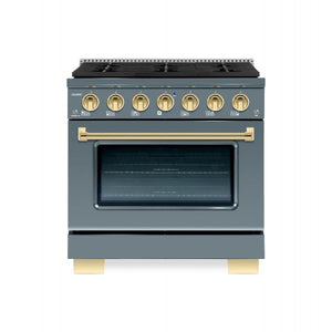 Hallman Bold Series 30" Dual Fuel Freestanding Range in Blue Grey with Brass Trim SKU HBRDF30BSGR