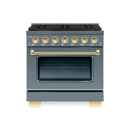 Hallman Bold Series 30" Dual Fuel Freestanding Range in Blue Grey with Brass Trim SKU HBRDF30BSGR