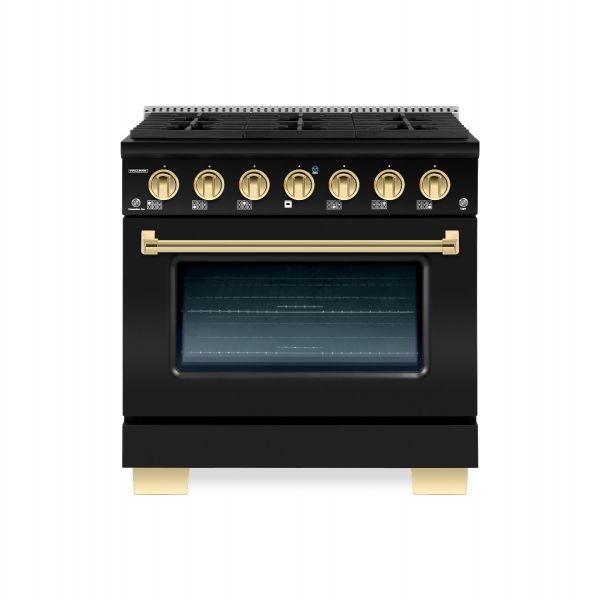 Hallman Bold Series 30" Dual Fuel Freestanding Range in Matte Graphite with Brass Trim SKU HBRDF30BSMG