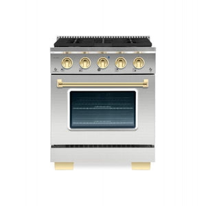 Hallman Bold Series 30" Dual Fuel Freestanding Range in Stainless Steel with Brass Trim SKU HBRDF30BSSS