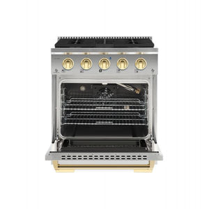 Hallman Bold Series 30" Dual Fuel Freestanding Range in Stainless Steel with Brass Trim SKU HBRDF30BSSS