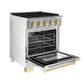 Hallman Bold Series 30" Dual Fuel Freestanding Range in Stainless Steel with Brass Trim SKU HBRDF30BSSS