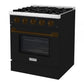 Hallman Bold Series 30" Dual Fuel Freestanding Range in Glossy Black with Bronze Trim SKU HBRDF30BZGB