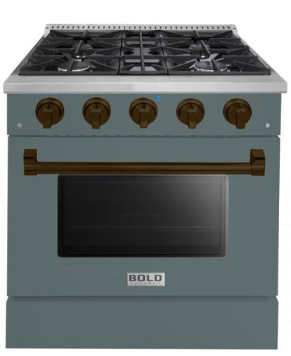 Hallman Bold Series 30" Dual Fuel Freestanding Range in Blue Grey with Bronze Trim SKU HBRDF30BZGR