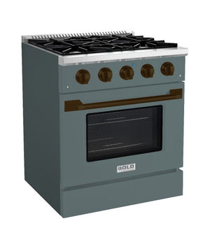 Hallman Bold Series 30" Dual Fuel Freestanding Range in Blue Grey with Bronze Trim SKU HBRDF30BZGR