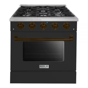 Hallman Bold Series 30" Dual Fuel Freestanding Range in Matte Graphite with Bronze Trim SKU HBRDF30BZMG