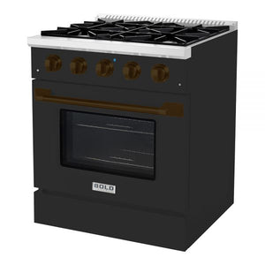 Hallman Bold Series 30" Dual Fuel Freestanding Range in Matte Graphite with Bronze Trim SKU HBRDF30BZMG