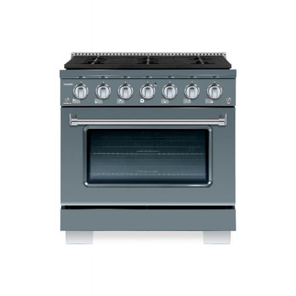 Hallman Bold Series 30" Dual Fuel Freestanding Range in Blue Grey with Chrome Trim SKU HBRDF30CMGR