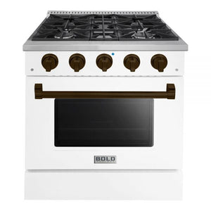 Hallman Bold Series 30" Gas Freestanding Range in White with Bronze Trim SKU HBRG30BZWT