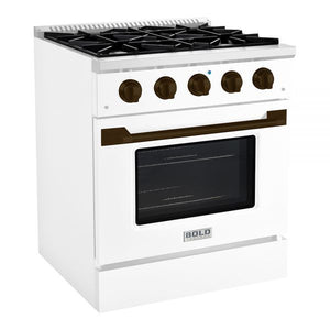 Hallman Bold Series 30" Gas Freestanding Range in White with Bronze Trim SKU HBRG30BZWT