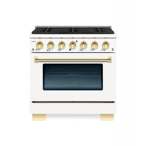 Hallman Bold Series 36" Gas Freestanding Range in White with Brass Trim SKU HBRG36BSWT