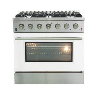 Forno Galiano Professional Gas Range 36 Inch Freestanding in White, FFSGS6244-36WHT