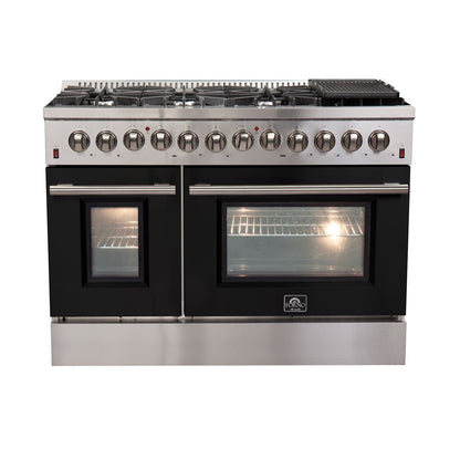 Forno Professional Dual Fuel Range 48 Inch Freestanding in Black, FFSGS6156-48BLK