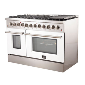 Forno Professional Dual Fuel Range 48 Inch Freestanding in White, FFSGS6156-48WHT