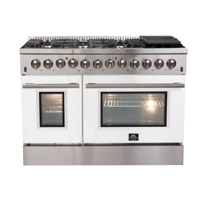 Forno Professional Dual Fuel Range 48 Inch Freestanding in White, FFSGS6156-48WHT