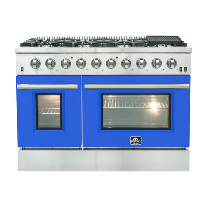 Forno Professional Gas Range 48 Inch Freestanding in Blue, FFSGS6244-48BLU