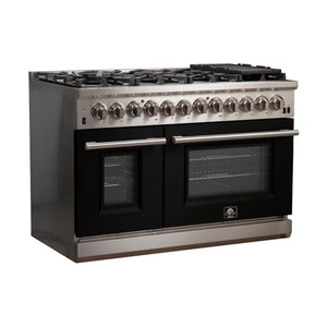 Forno Professional Dual Fuel Range 48 Inch Freestanding in Black, FFSGS6187-48BLK