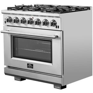 Forno Capriasca Pro Series Dual Fuel Range 36" in Stainless Steel 6 Italian Burners, FFSGS6187-36