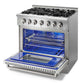 Thor Kitchen 36 in. Natural Gas Burner/Electric Oven Range in Stainless Steel, HRD3606U